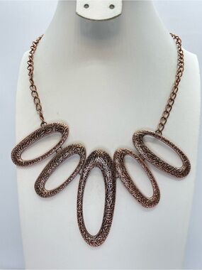 Copper Tone Geometric Statement Necklace Modern Boho Bib Necklace